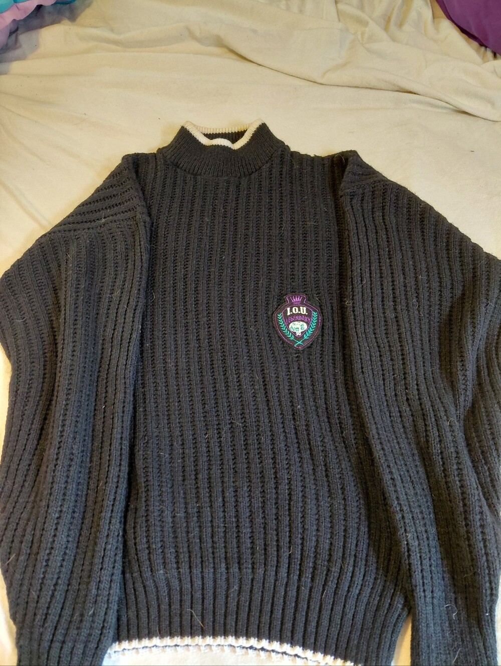 DC Embroidered 'L.O.U. Legendary' Patch Sweater - Black, Purple & Teal
